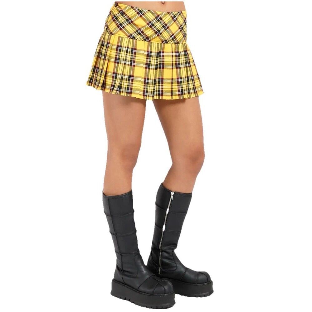 Tripp NYC Yellow Plaid Pleated Mini Skirt Dang Goodman Size M Punk Y2K